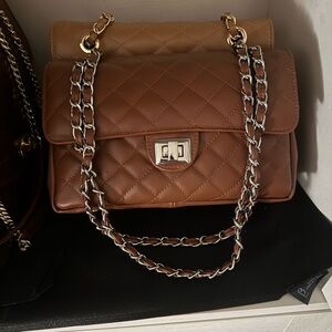 Brown Quilted Chain Shoulder classic Flap Bag by Virsa bag